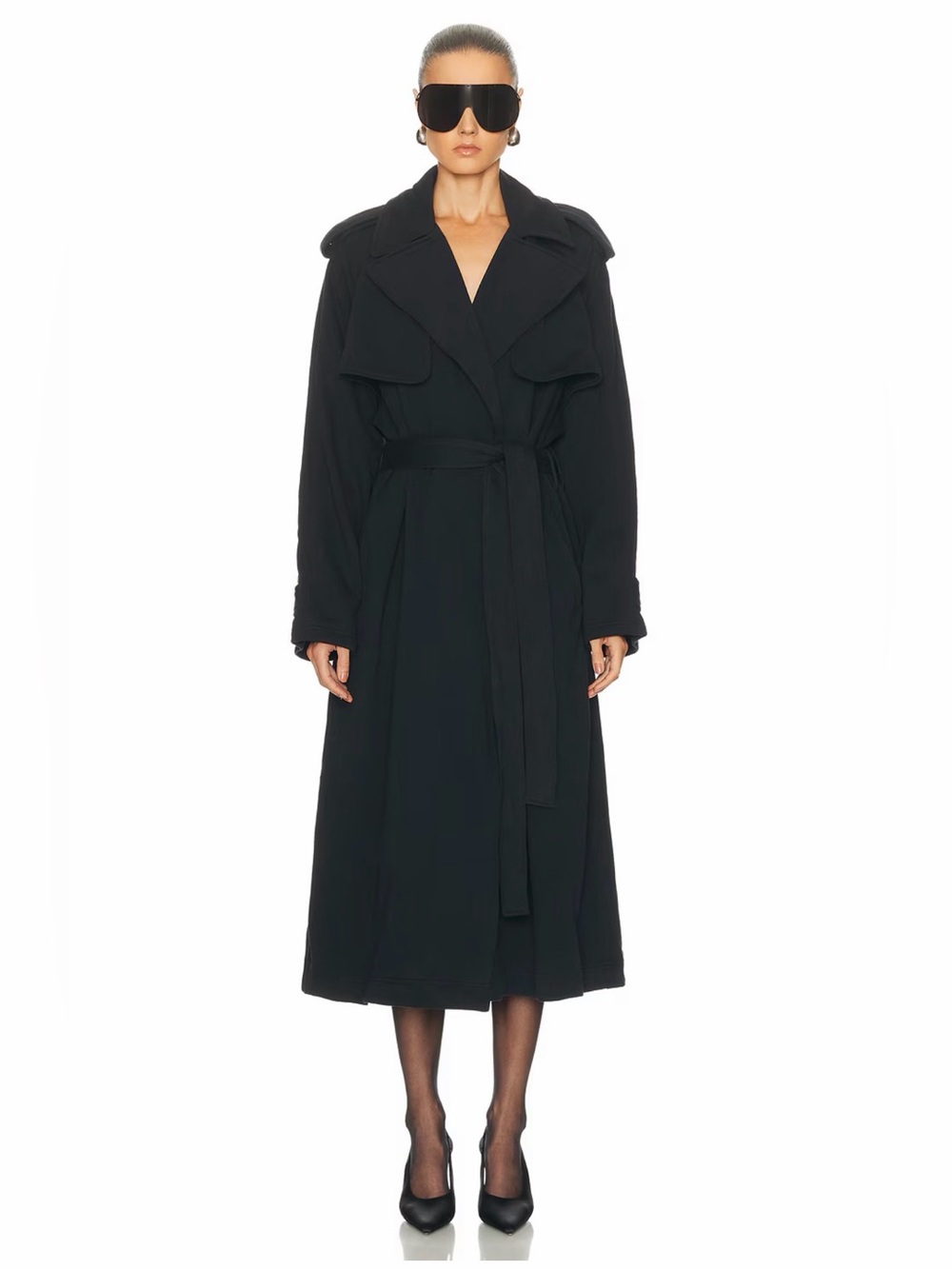Black Long Trench Dress with Belt